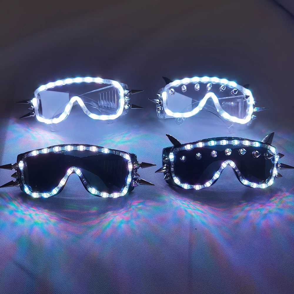 Pełnokolorowe zdalnie migające okulary blask lampy LED LED nit Punk Glasse dla światło rozproszone LED kostium sceniczny ubrania