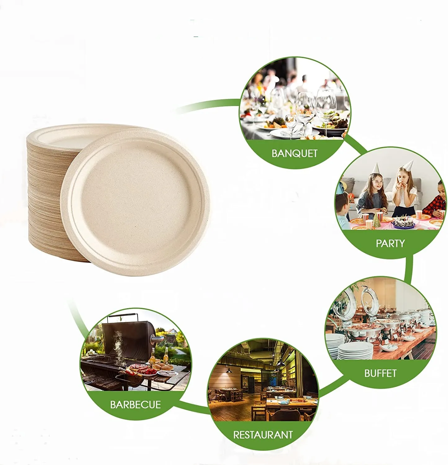 25-50Pack 9&7inch Heavy-Duty Disposable Paper Plates100% Compostable Bagasse Natural Biodegradable Eco-Friendly Sugarcane Plates