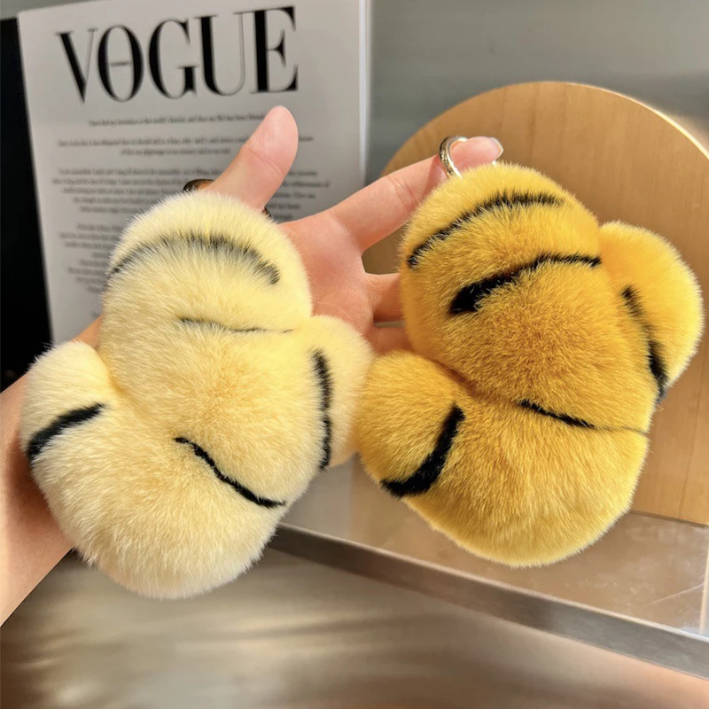 Cute Pure Rabbit Fur Ginger Plush Keychain Cartoon Doll Hanging Backpack Charm Ornament Perfect Gift Ldea
