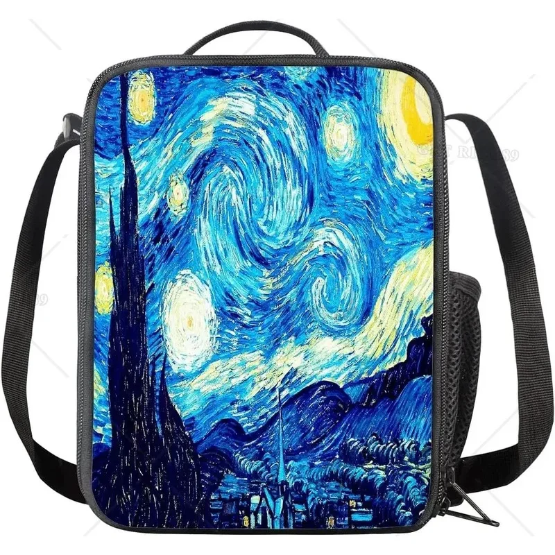 Bolsa de almuerzo con estampado de pintura al óleo para hombres y mujeres, bolsa de almuerzo aislada, bolsa de mano a prueba de fugas, fiambrera reutilizable para Picnic de trabajo