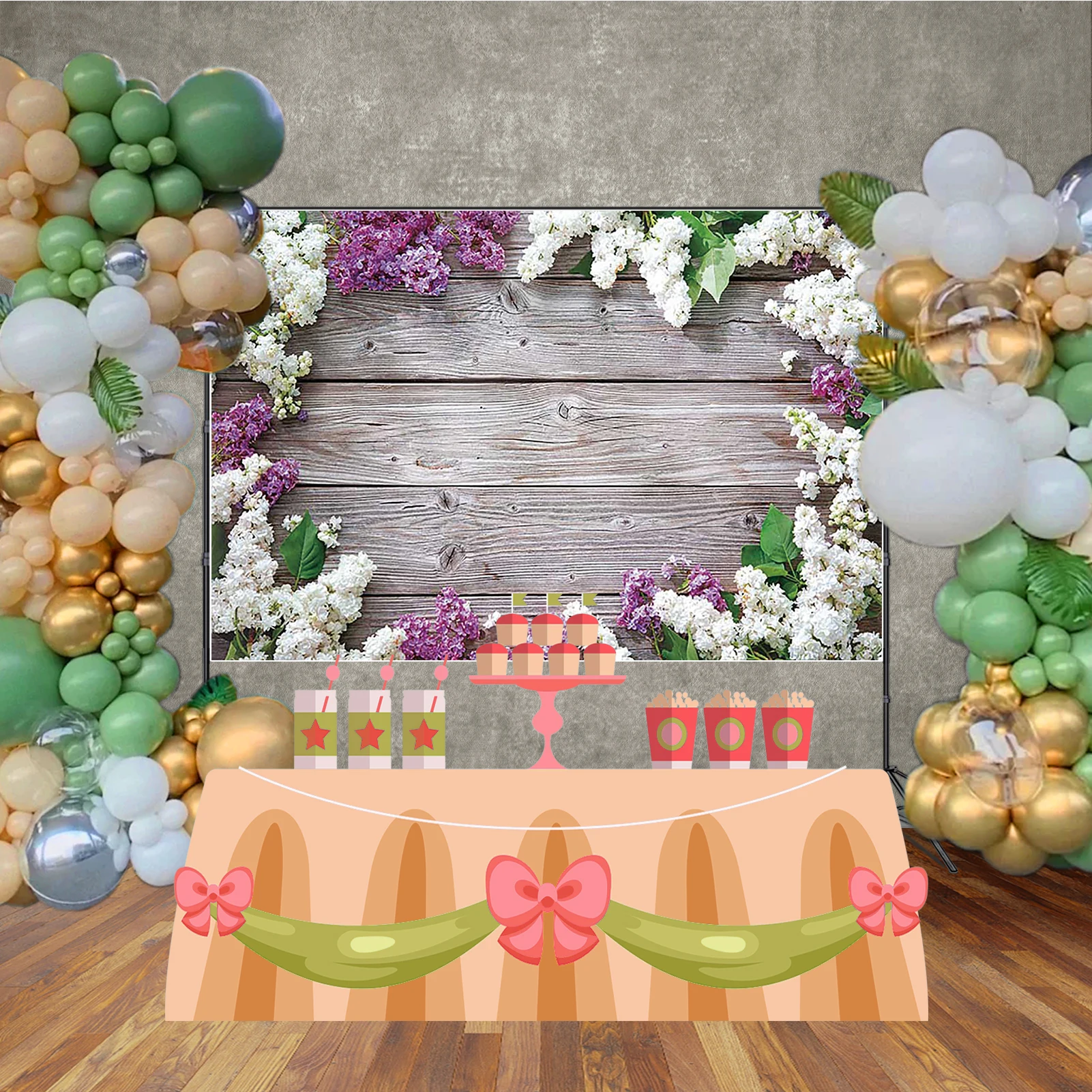 MOON.QG Rustic Wood Flower Backdrop Wooden Baby Newborn Floral Prop Birthday Photography Background Anniversary Wedding Bridal