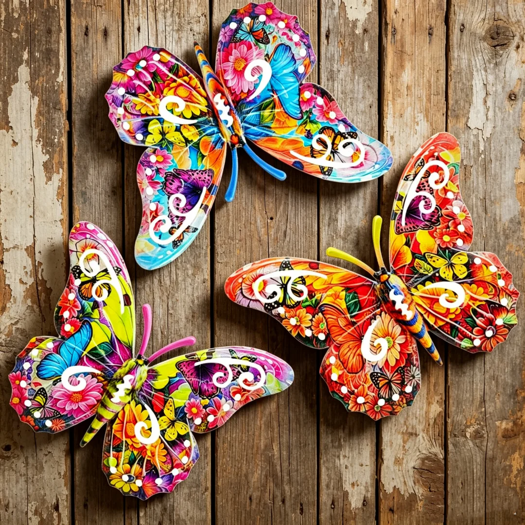 3pcs Colorful metal butterfly statue wall decor, suitable for gardens, courtyards, and outdoor fence wall art decoration