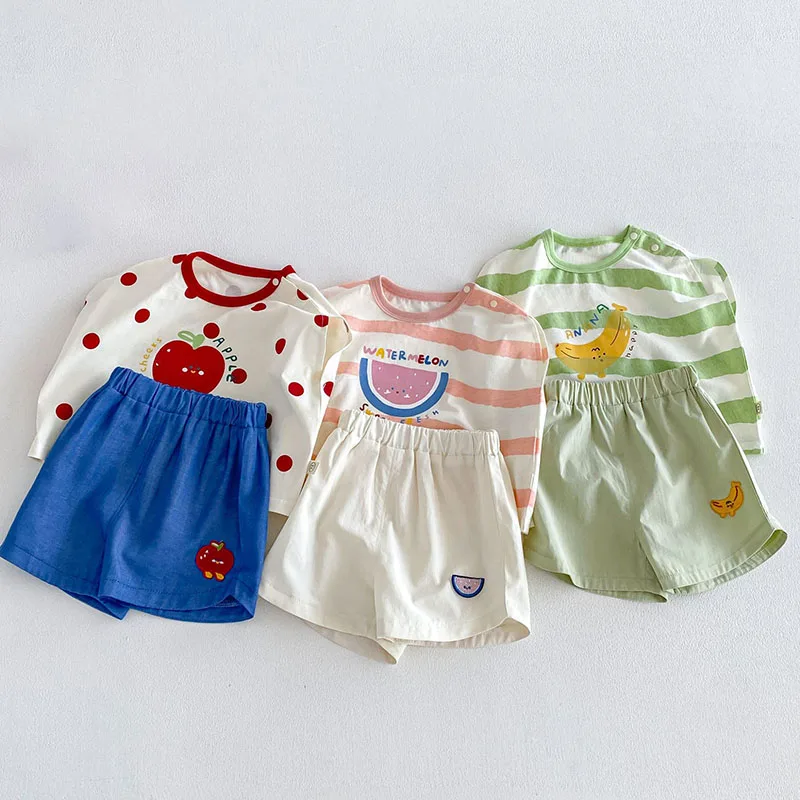MILANCEL New Baby Clothes Set 6M-4T Striped Fruits Kids Girls Summer Outfit Sweet Children Vest +Shorts Boys Leisure Suit