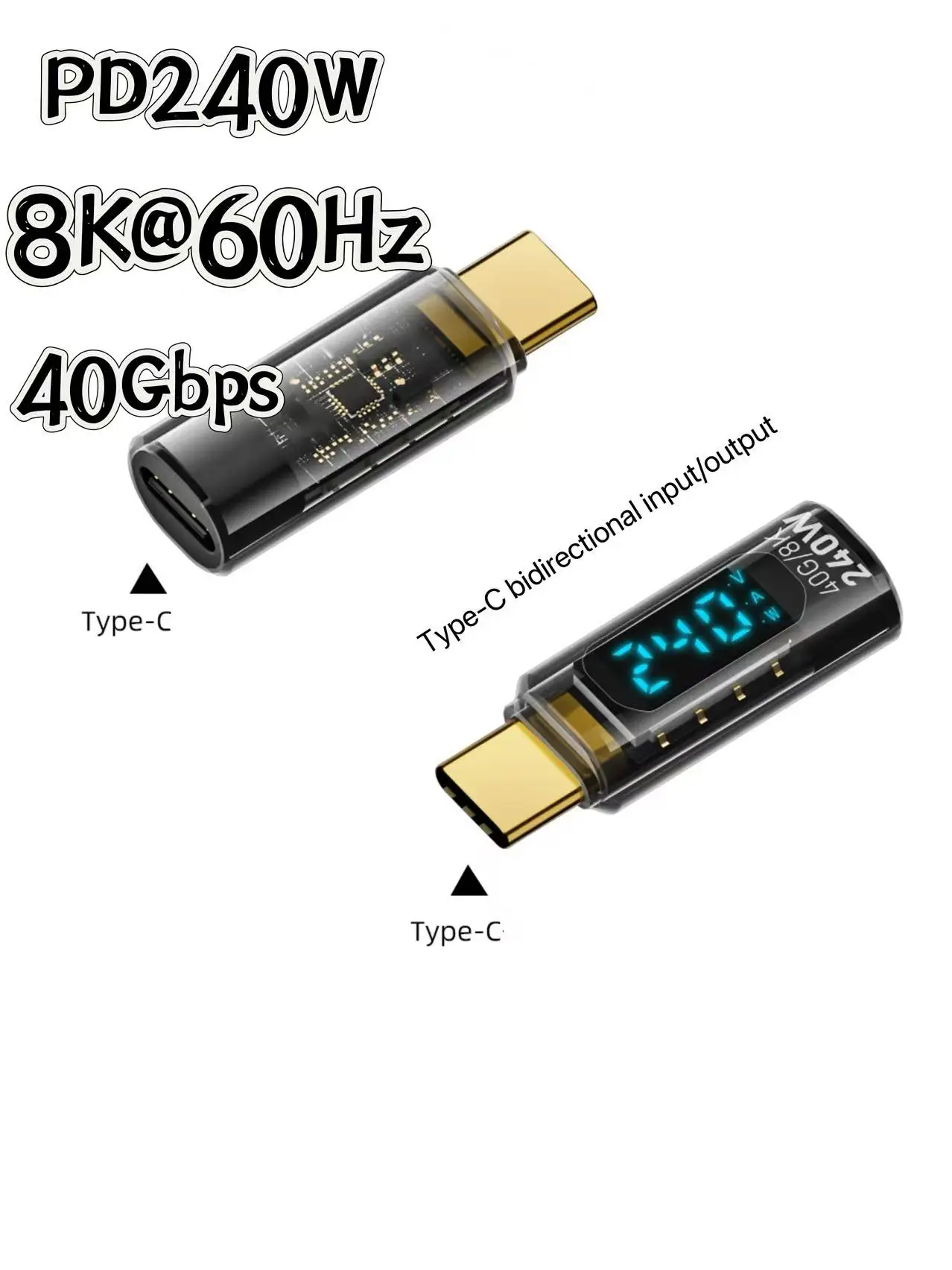 Pop 240W USB C Extender Digital LED Wattage Meter 8K Display 40Gbps USB4 Type-C Adapter For Thunderbolt3 Laptop Mobile Phone Cha