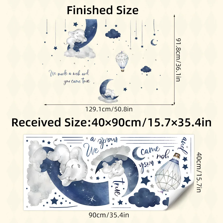 Cartoon Elephant Moon Stars Wall Stickers For Children's Room Kids Bedroom Baby Room Decor Wallpaper Removable Home Decoration