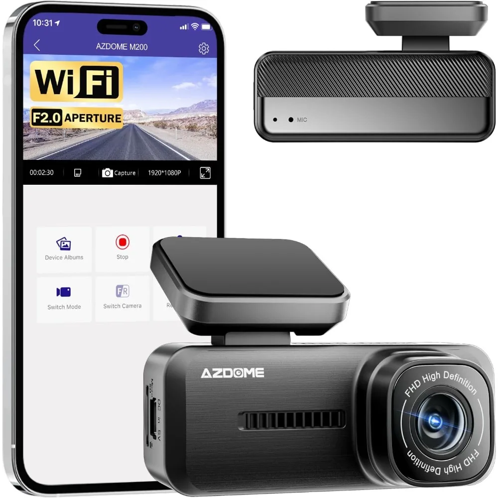 

Azdome M200 Mini Dash Cam WiFi Dashcam, 1080P Front Dash Camera for Cars, Hidden Car Camera with 24H Parking Mode G-Sensor Night
