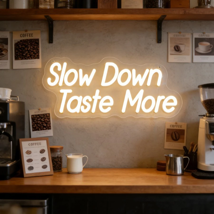 

Slow Down Taste More Coffee Neon Light Sign LED Neon Light USB Dimmable for Cafe Coffee Shop Counter Wall Decor Home Kitchen