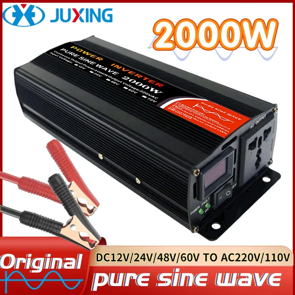 JUXING 2000W  Pure Sine Wave Car Power Inverter DC12V/24V/48V/60V to AC 220V Converter With Display Use for Vehicle/ Truck