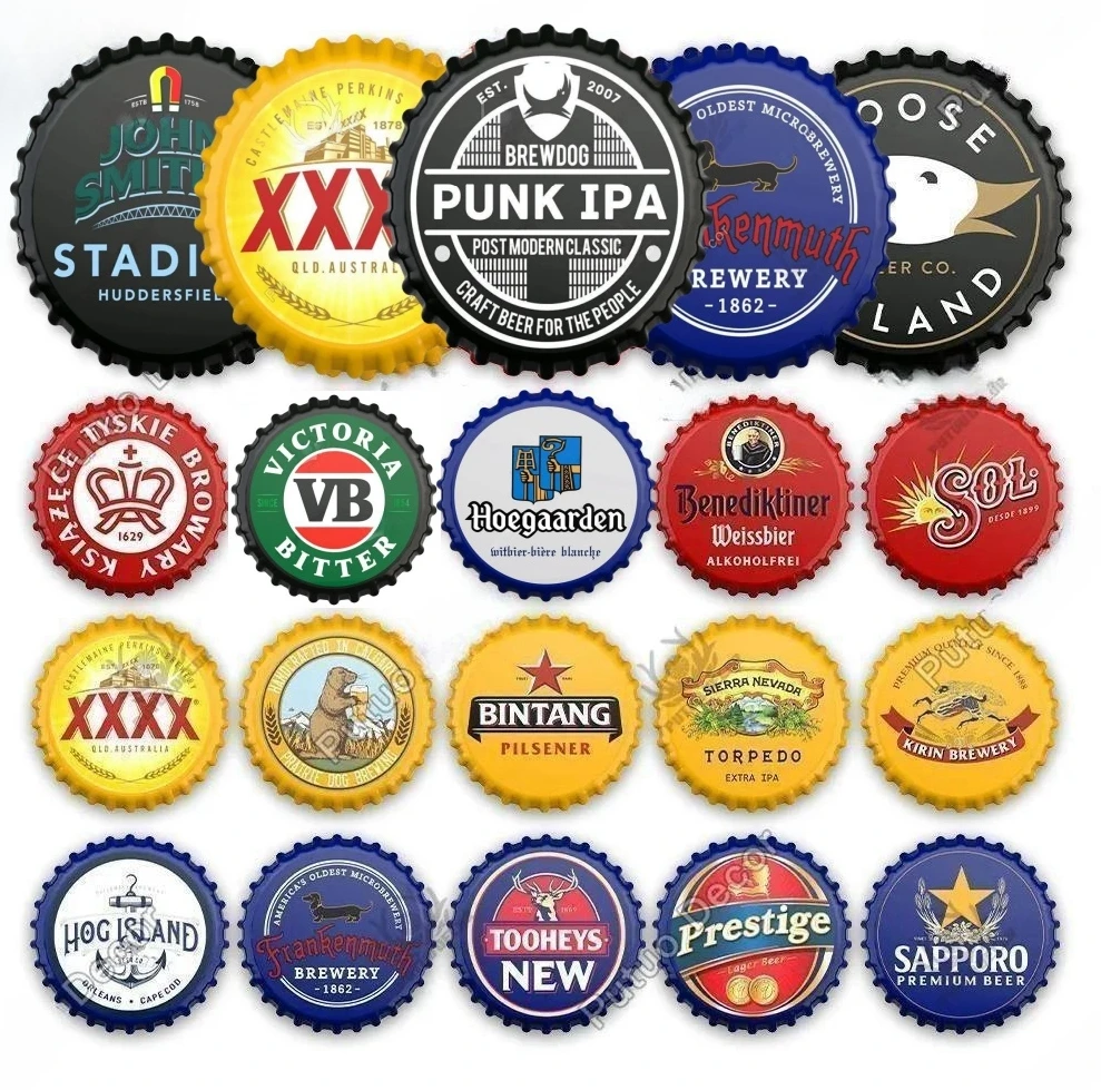 Vintage Beer Bottle Cap Decor Metal Sign Plaque Decorative Tin Sign Man Cave Pub Bar Club Wall Decoration