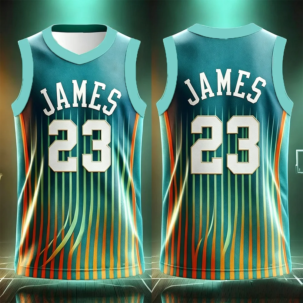 Unisex Summer 2026 #23 Black Teal Gradient Sleeveless Basketball Jersey Striped Parent-Child Training Uniform Fashion Streetwear