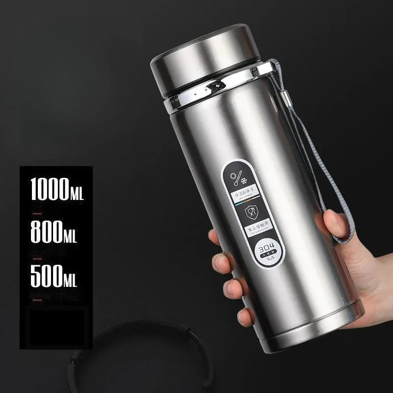 

800ML-1L Stainless Steel Thermos Bottle 304 Tea Bottle Car Vacuum Bottle with LED Temperature Display Portable Drinking Cup