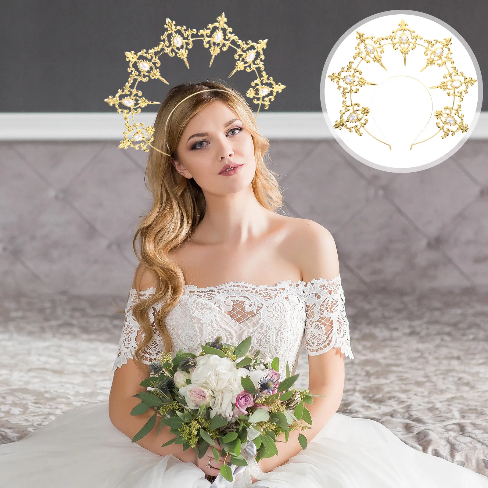 

1Pcs Golden Hairband Retro Style Iron Decorative Head Accessory Elegant Bridal Wedding Party Hair Hoop Vintage Headpiece