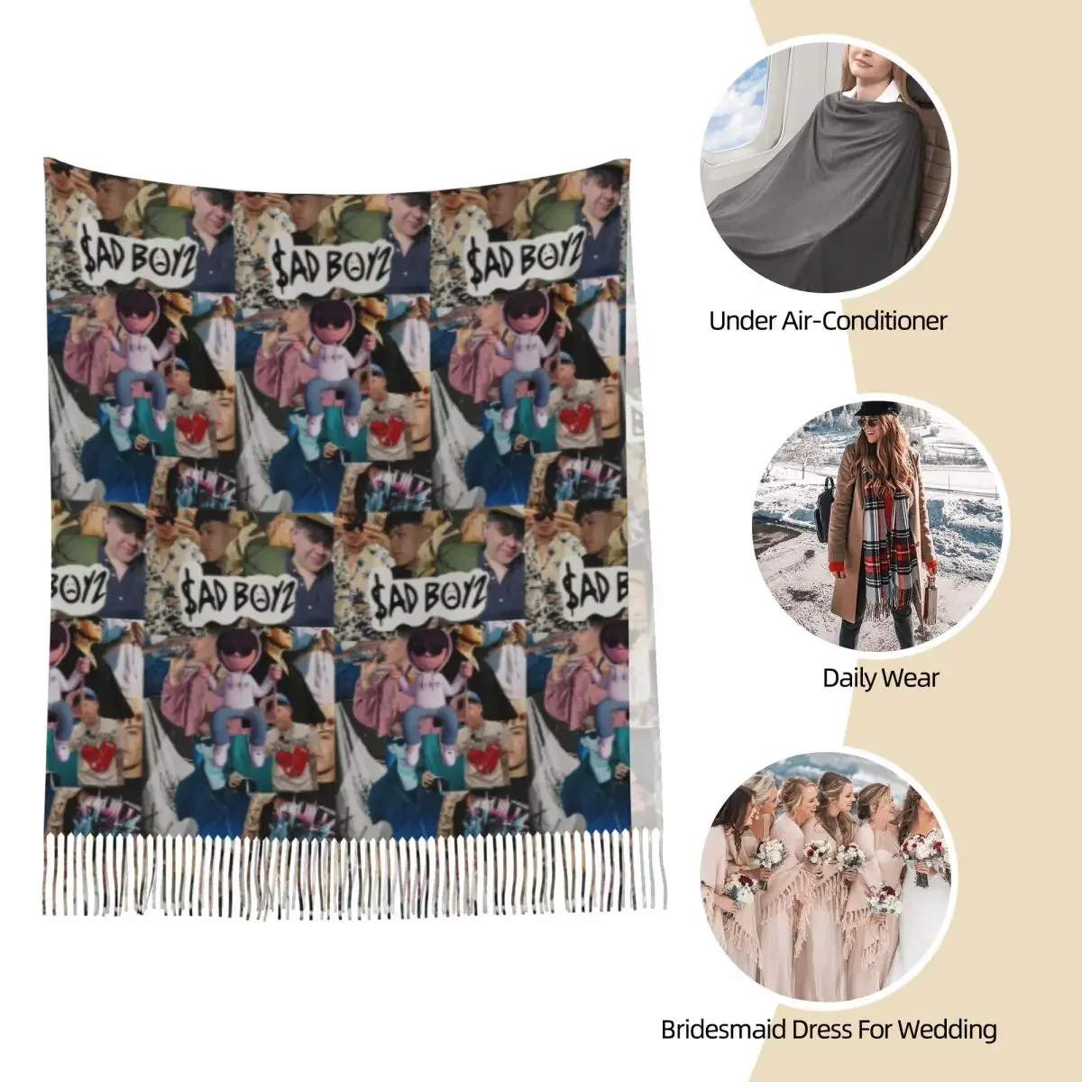 وشاح جونيور إتش ميرش ساد بويز أوشحة شرابة للنساء شالات دافئة ناعمة ويلتف شال كبير للخريف والشتاء