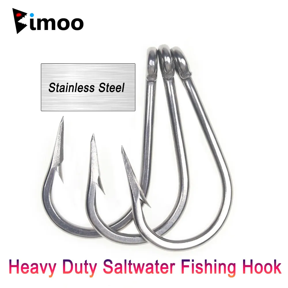 Bimoo 5/0 ~13/0 Stainless Steel  Heavy Duty Saltwater Fishing Hook For Chunking Jigging Tuna Shark Fishing Big Game Fishing