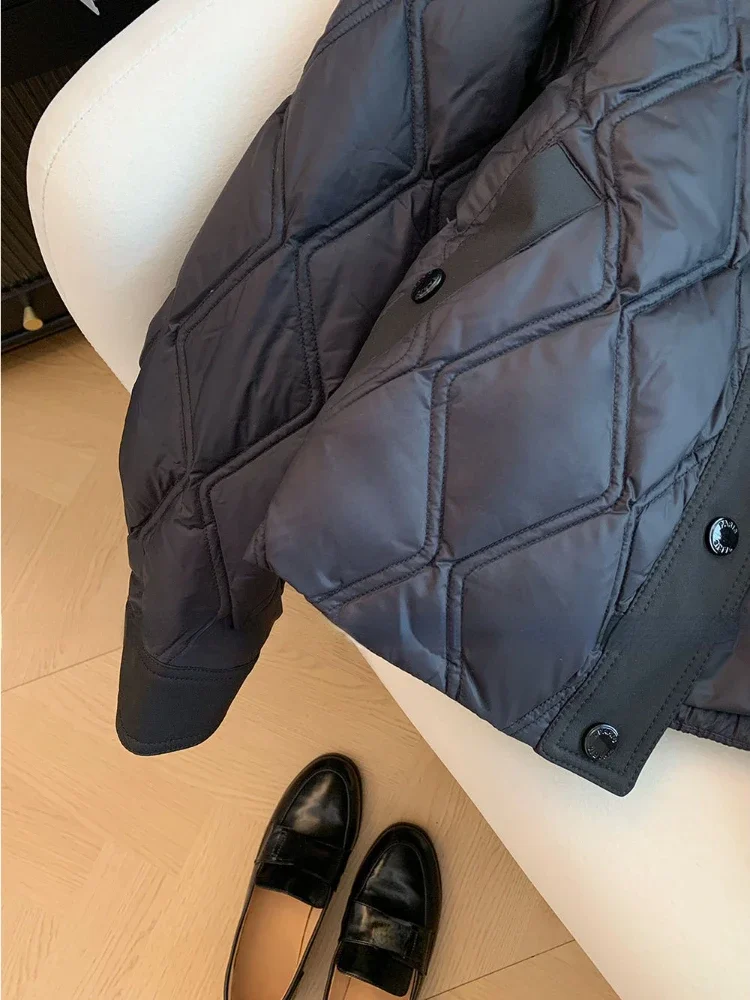 2024 Fashion Solid Casual Rhomboid Thicken Warm Women Parkas Winter Single Breasted Vintage Jackets Y2K All Match Loose Coats