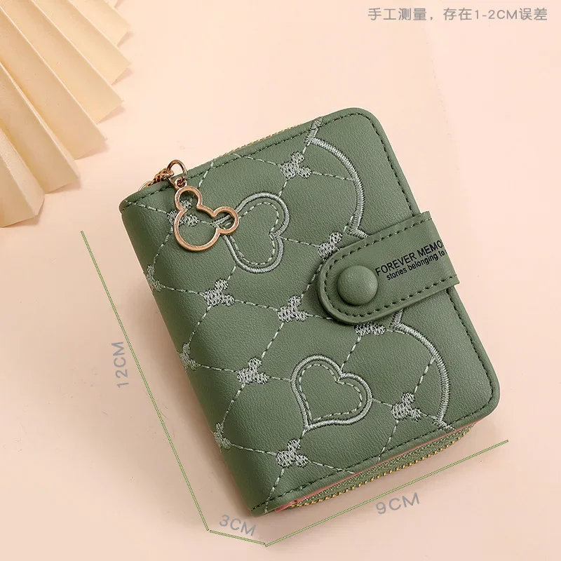 New Disney Mini Wallet Mickey Mouse Embroidery ID Card Holders Girls Coin Purse Fashion Short Zipper Wallet for Women