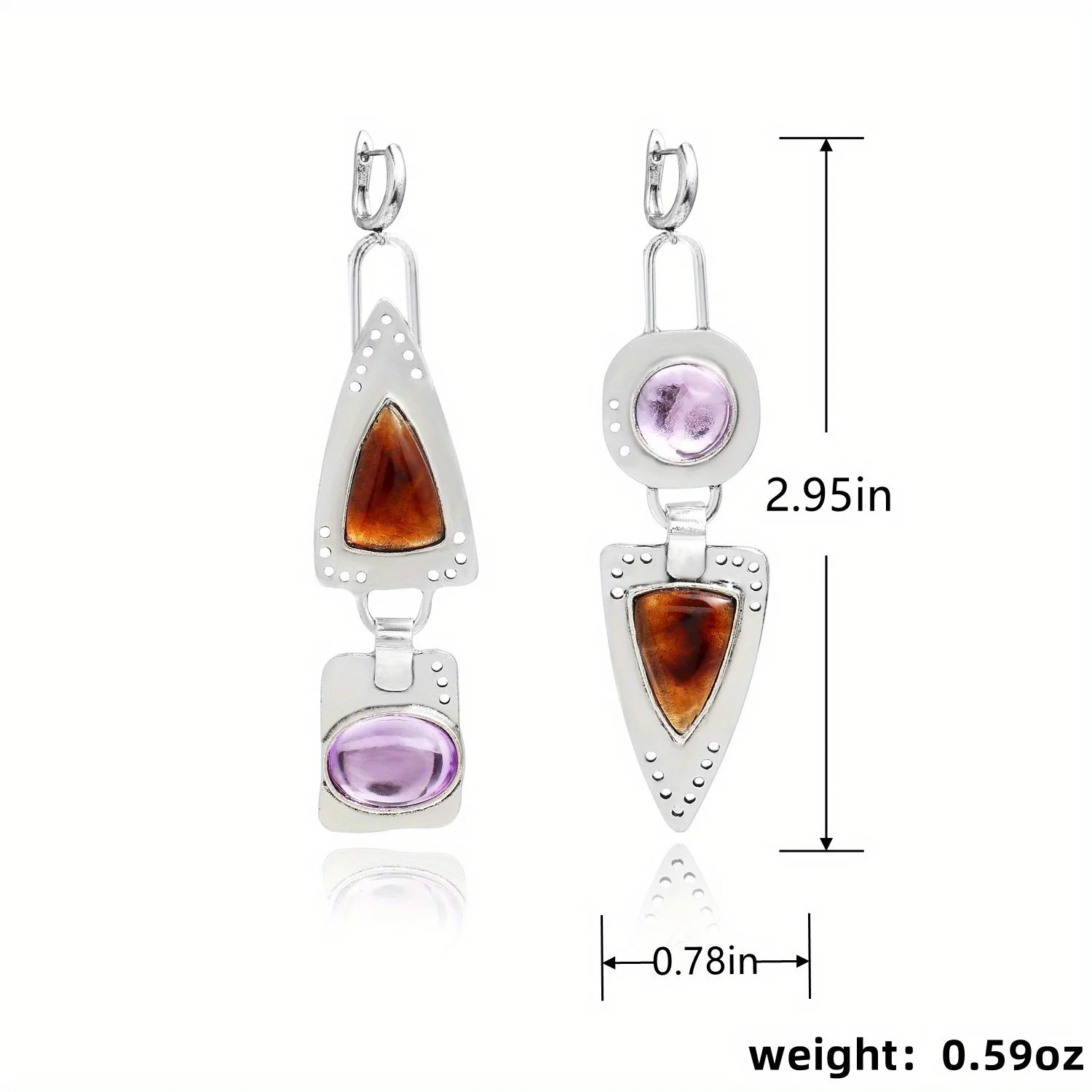 Geometric Punk Simple Pendant Earrings, Vintage Inlaid With Orange And Purple Gems, Suitable For Women\'s Banquet Memorial Gifts