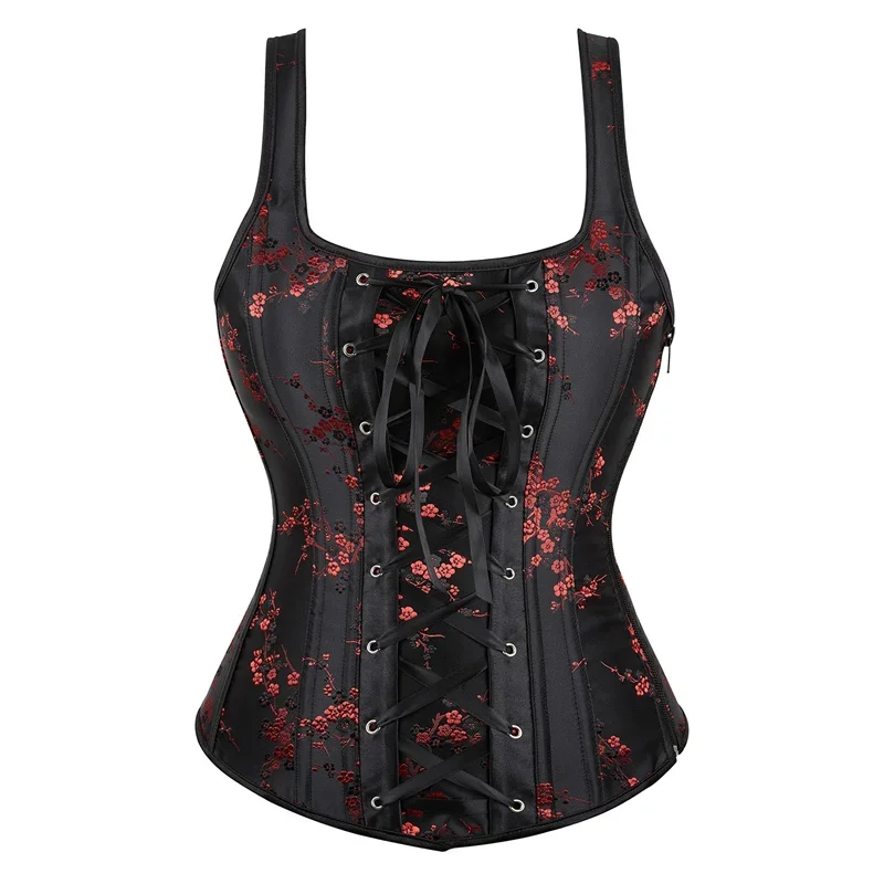 Corset Top Busier Riem Borduren Bloem Plus Size Corselet Burlesque Sexy Lingerie Vrouwen Rood Zwart DropShipping MS288