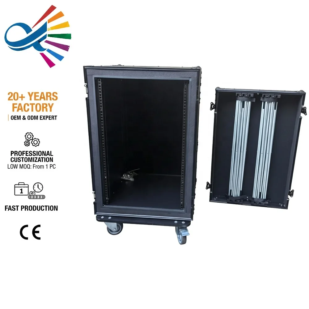 16U Heavy Duty 2-Door DJ Road Rack Case with 2 Work Tables Wheels Pro Tour Grade Storage Box IP65 Waterproof Audio Trunk