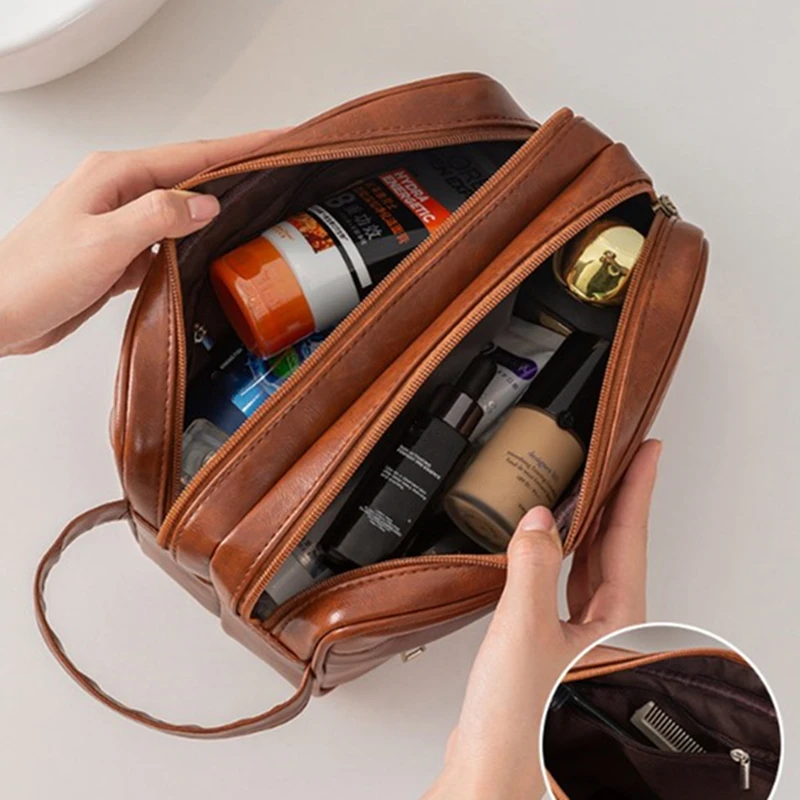 Waterproof PU Travel Men's Toiletry Bag Large-capacity Dry Wet Separation Storage Bag Portable Lady Cosmetic Bag