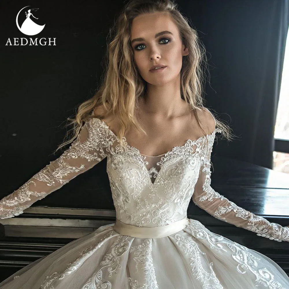 

Aedmgh Mermaid Wedding Dresses 2024 Sweetheart Long Sleeve Elegant Vestido De Novia Appliques Court Train Sheath Robe De Mariee