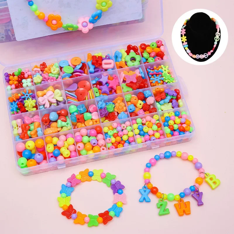 Children's Handmade Beaded Girls Wear Beads Educational Toys Diy Jewelry Bracelet Necklace Jewelry Around Beads Beads Set