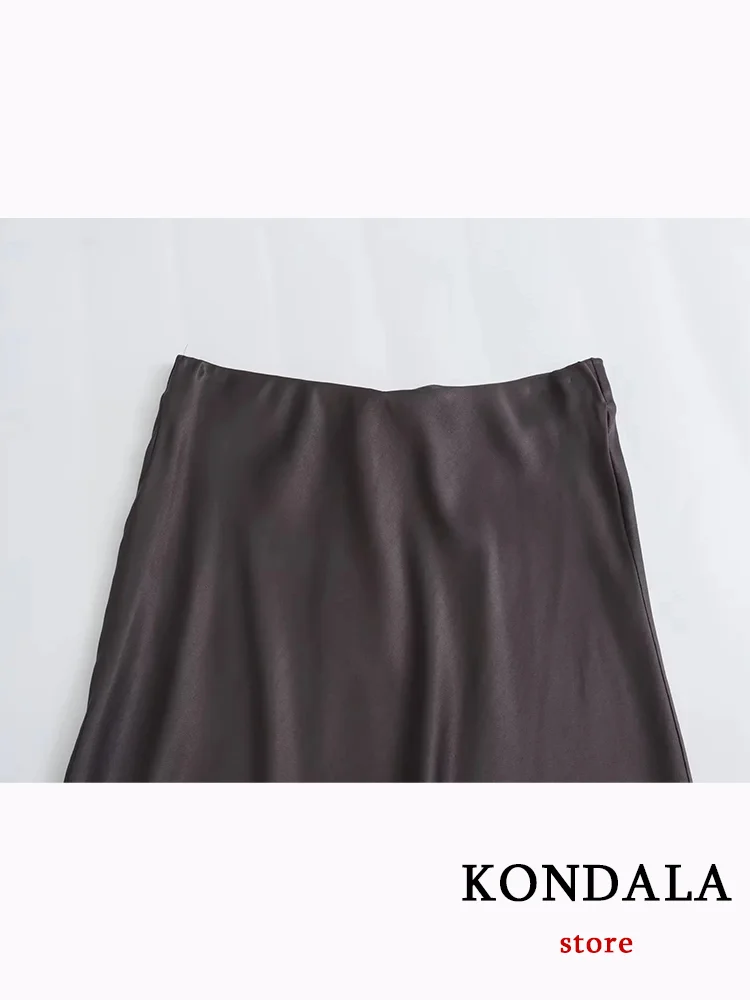 KONDALA Vintage Black Satin Women Suit Turn-down Collar Single Breasted Blouse Loose Long Straight Skirt Fashion 2023 Autumn Set