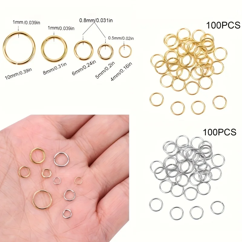 100 anneaux de connexion pour bijoux en acier inoxydable 304, anneaux fendus pour colliers et bracelets, fournitures de fabrication de bijoux, vente en gros, cadeau