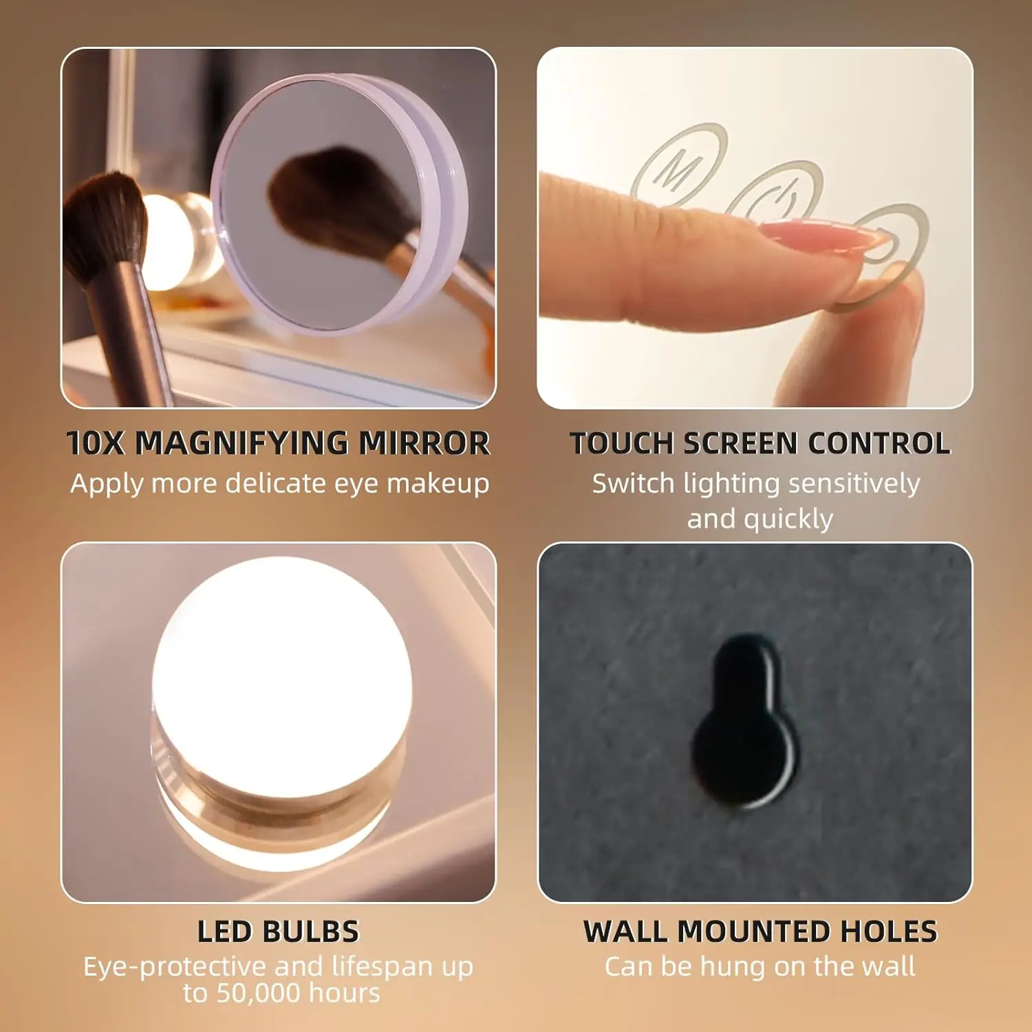 مرآة مكياج مضاءة من هوليوود مع 15 مصباح LED، و3 أوضاع ألوان، ومنفذ شحن USB، وحجم كبير للمكتب أو الحائط