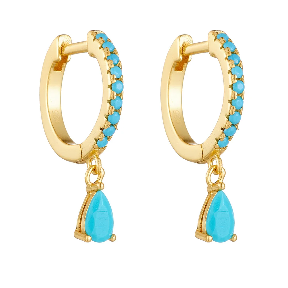 

European & American Light Luxury S925 Sterling Silver Turquoise Drop Dangle Earrings - High-End Fashion Personality Ear Clips