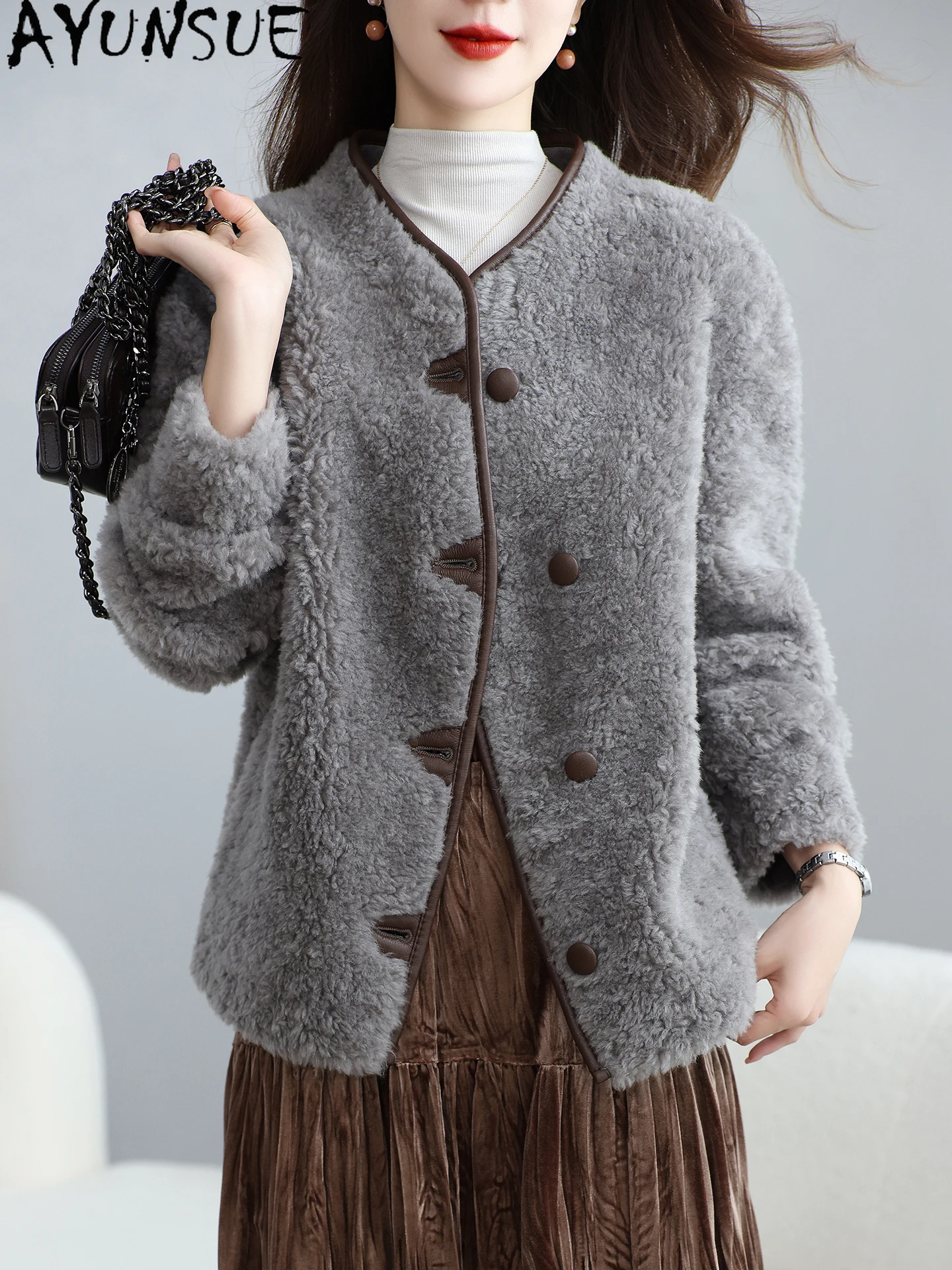 

AYUNSUE 100% Wool Coat Women 2025 Real Sheep Shearling Jacket Winter Clothing Female Composite Fur Пальто Женское Loose Fit