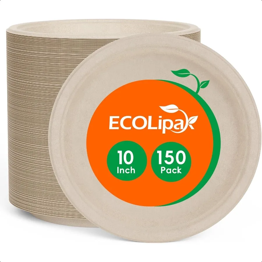 

Paper Plates 10 Inch 150 Pack Compostable Heavy Duty Biodegradable Sugarcane Bagasse Eco Friendly Paper Plates for Party Dinne