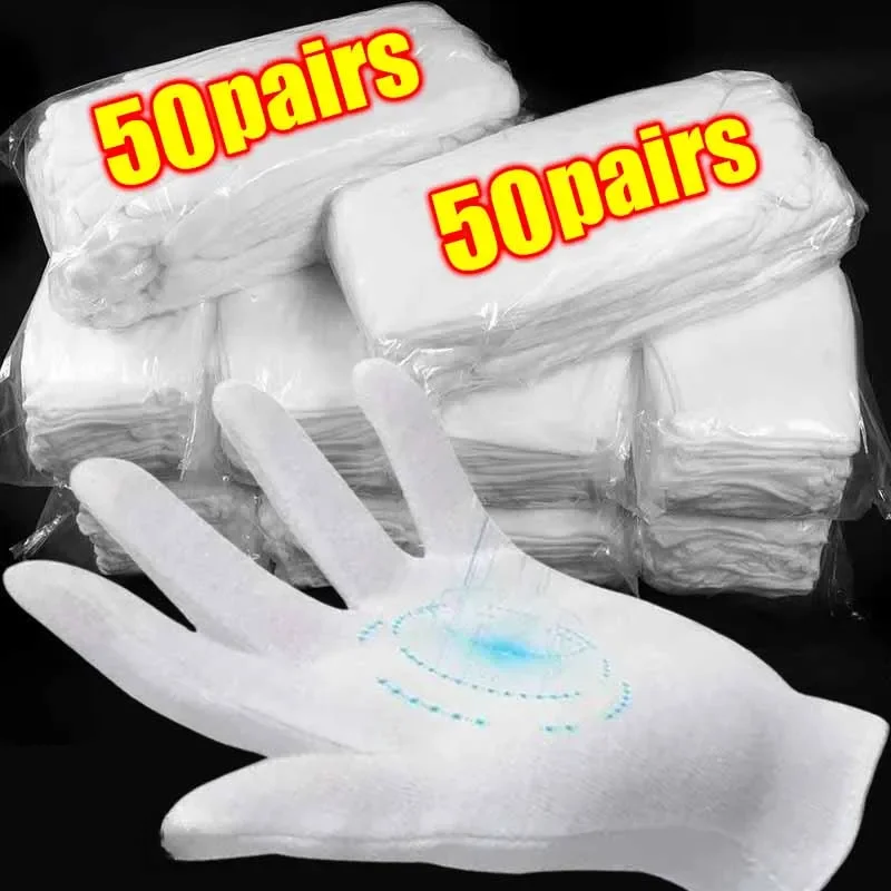 50pairs White Cotton Work Gloves for Dry Hands Handling Film SPA Gloves Ceremonial High Stretch Gloves Household Cleaning Tool