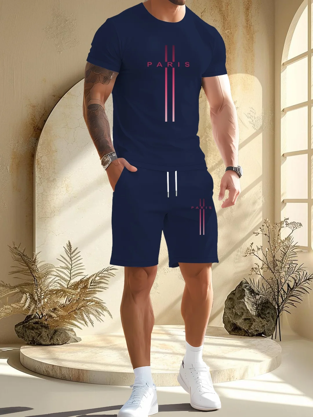 

Summer 2025 New Men's Breathable Short-sleeved T-shirt + Quick-drying Shorts Two-piece Outdoor Fashion Men's Sportswear