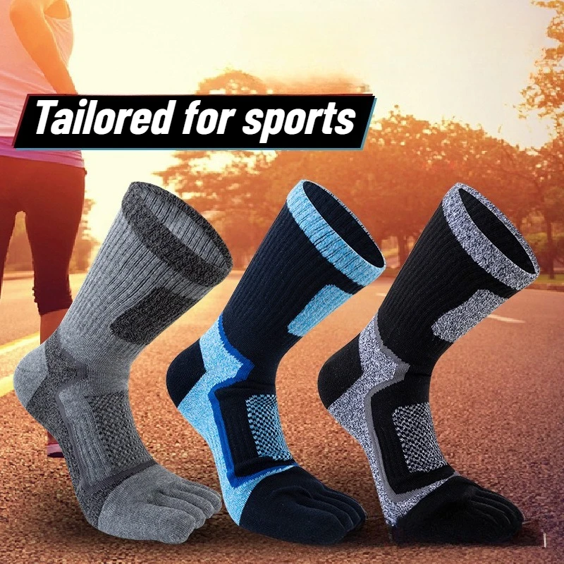 

3 Pairs Men Sports Five Finger Cotton Socks Sweat Absorption Anti-odor Autumn Winter Towel Base Terry Long Tube Split Toe Socks