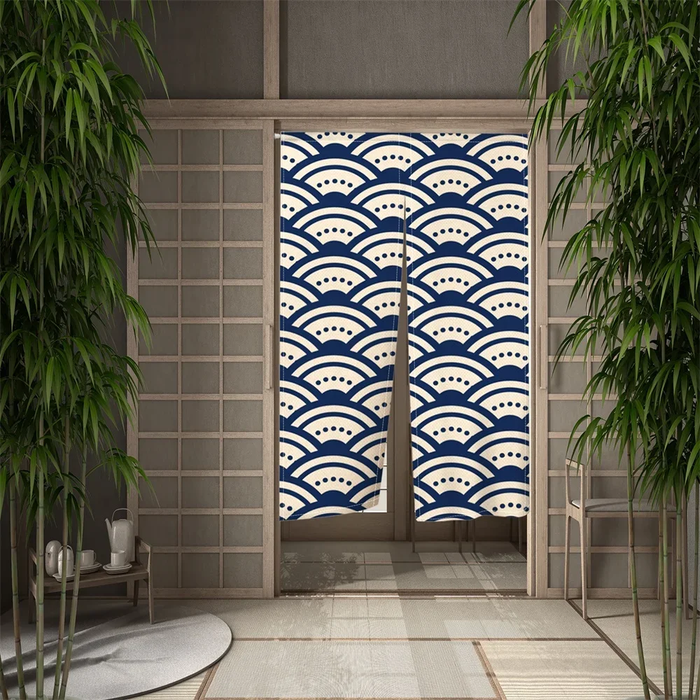 Ukiyo-e Japanese Door Curtain Kanagawa Waves Printed Partition Kitchen Doorway Restaurant Decoration Noren Hanging Half-Curtain