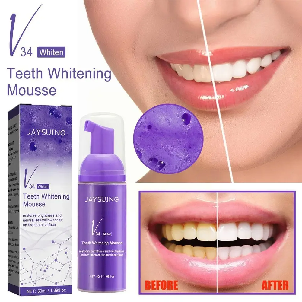 Jaysuing-Dentes Branqueamento Mousse Limpeza, Remove Manchas, Creme dental higiênico, V34