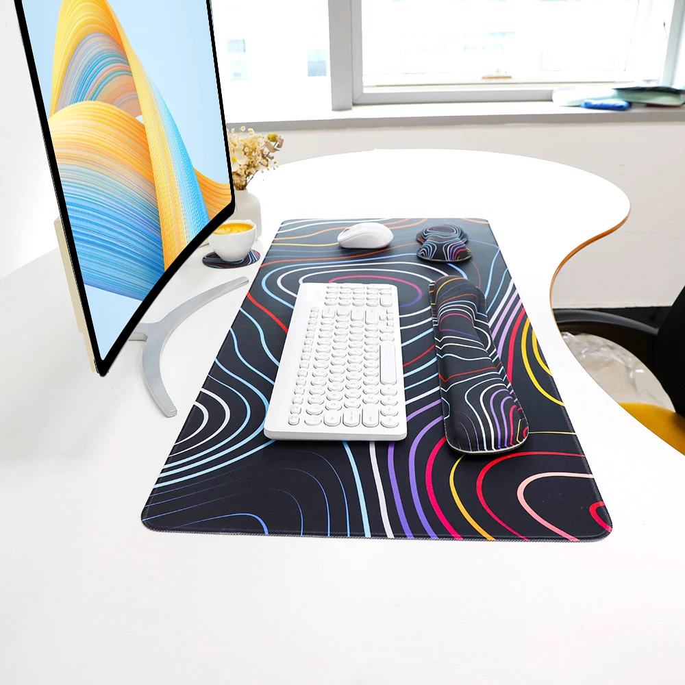 Black Dazzle Ripple Mouse Pad Wrist Guard 4-piece set - ergonomic design, effective relief wrist pain, soft and comfortable