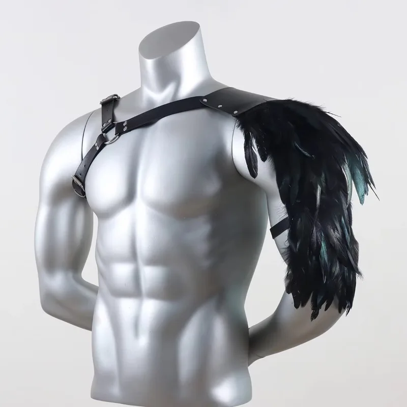 Halloween Medieval Knight Viking Shoulder Armor with Feather Cosplay Accessories Festival Stage Dress up Clothes New view 5