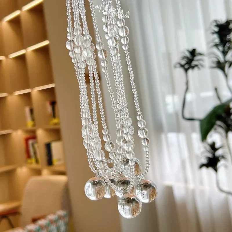 Natural white crystal bubble beads, white ball necklace, round bead necklace, women's sweater chain, Internet celebrity same