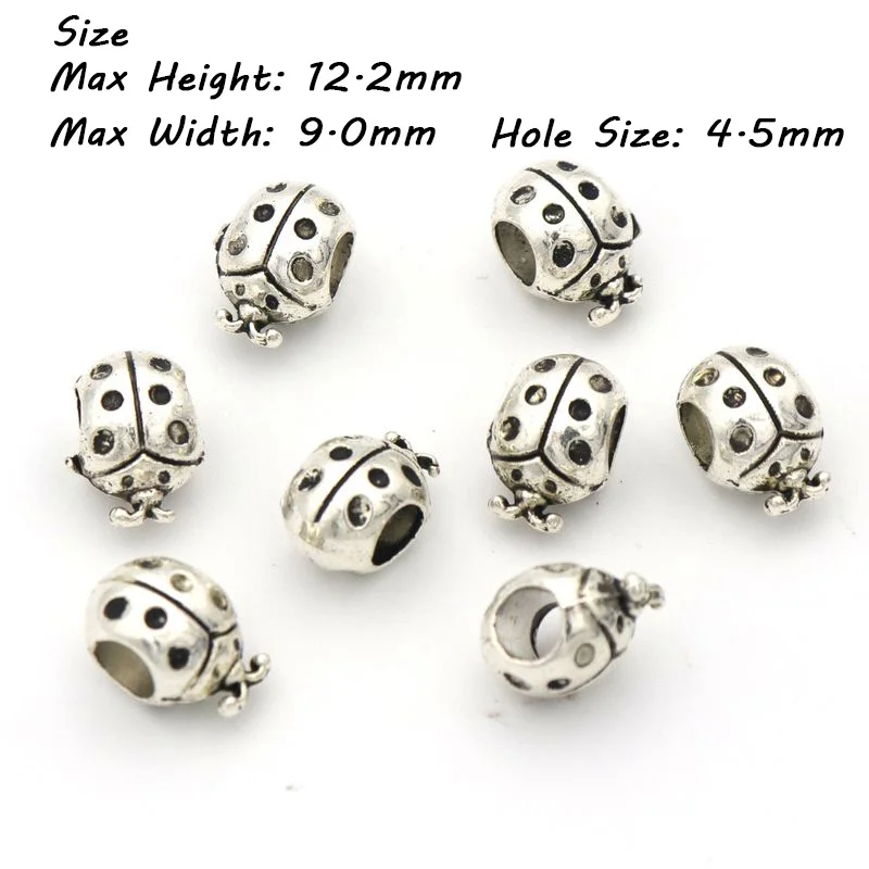 Tibetan Silver Color Ladybug Big Hole European Metal Loose Spacer Beads For Jewelry Making Diy Finding Needlework Wholesale
