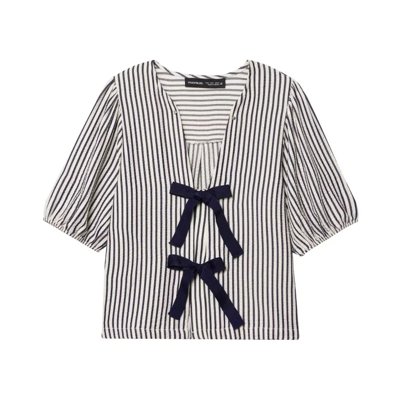 

TRAFZR Chic Women Blouse Ladies Striped Office Wear Woman Stylish Stylish Women's Blouses Top Pulovers Female Summer Chiffon Y2k