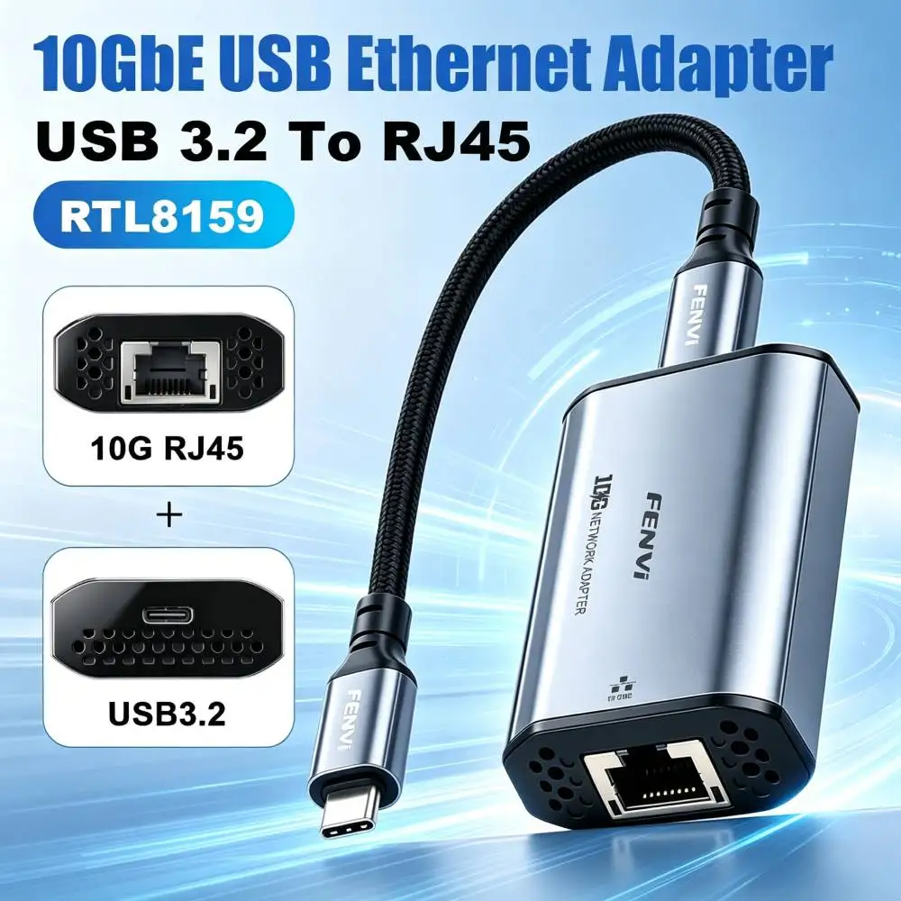 Adaptateur Ethernet USB C RTL8159 10 GbE, Type-C USB 3.2 vers RJ45, carte réseau haute vitesse 10G pour MacBook PC Win 10/11