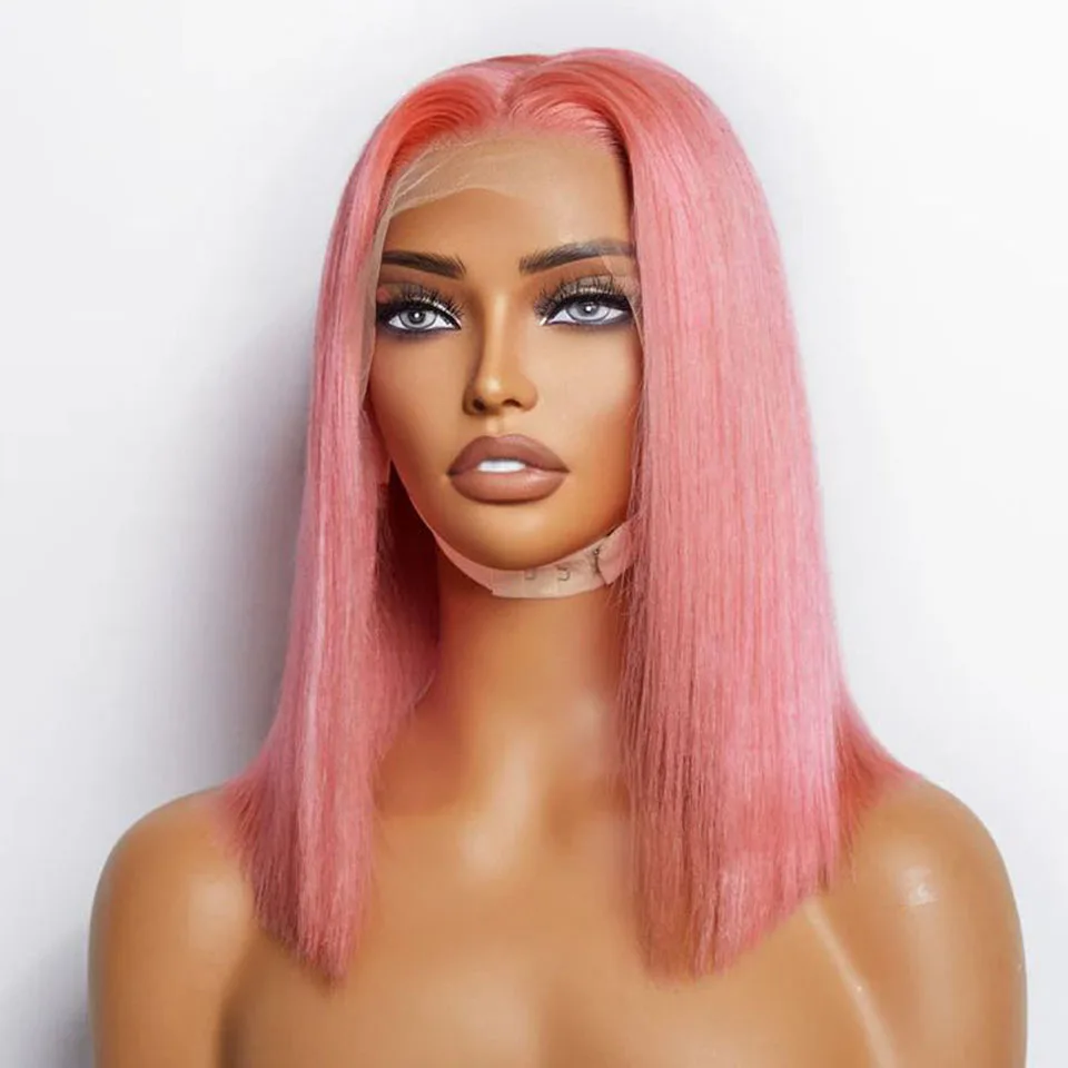 

Pink Bob Wigs Human Hair Straight Lace Front Wig Pre Plucked 13x4 Short Bob Transparent Frontal Brazilian Colored Wig On Sale