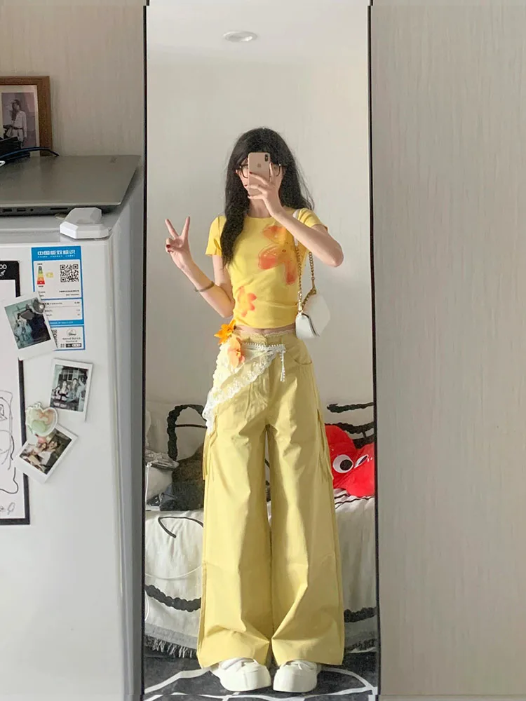 夏用スリムフィット半袖Tシャツ レディース ユニークな宝石の花柄プリントトップ 通勤スタイル コットン 吸汗速乾 ラウンドネック ショート丈