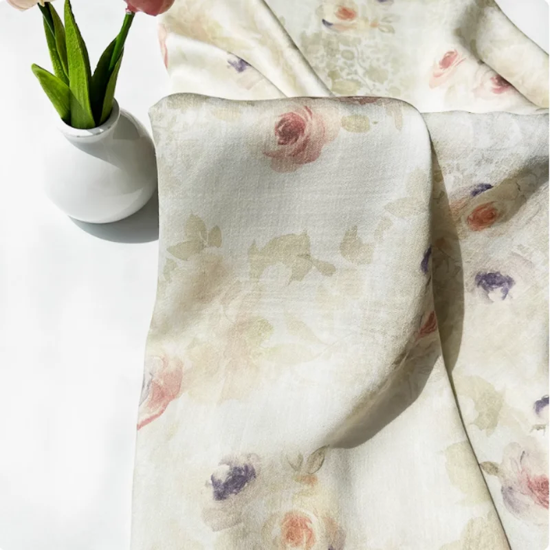 

rose tencel polyester fabric digital printed cheongsam dress diy fabric