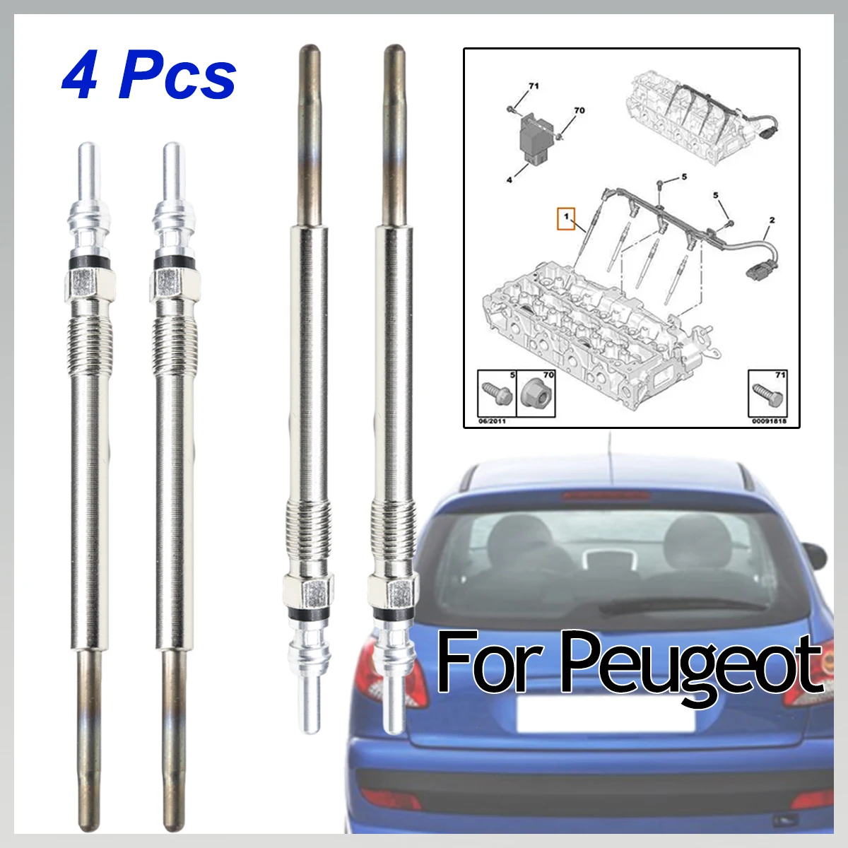 

4Kit Diesel Heater Nickel Plating Glow Plugs 5V 1612736680 5960E6 For Peugeot 206 Plus 2L 2M 2009 2010 2012 2013 2013 1.4 HDi