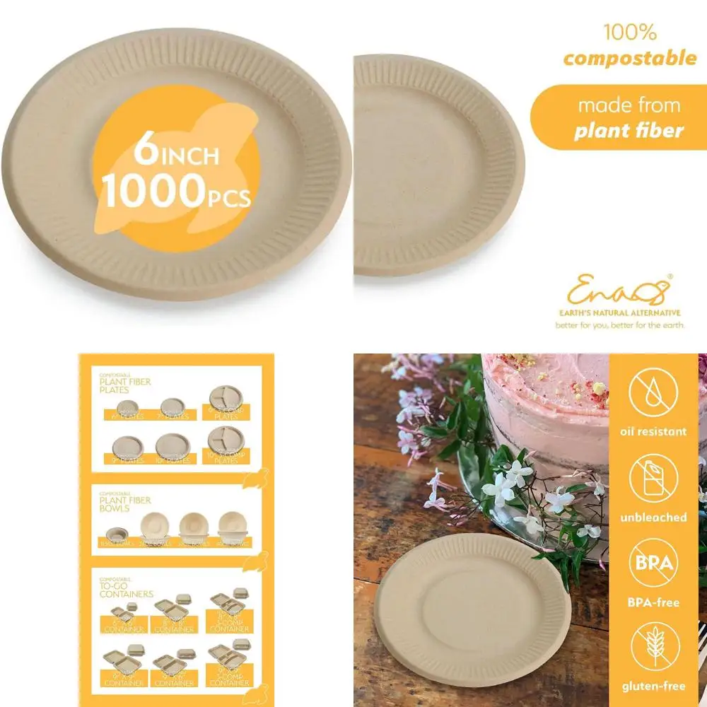 

Экологичные биоразлагаемые тарелки из бамбуковой бумаги, 100% компостируемые, сверхпрочные, 6 дюймов, упаковка 1000 штук для небольших вечеринок