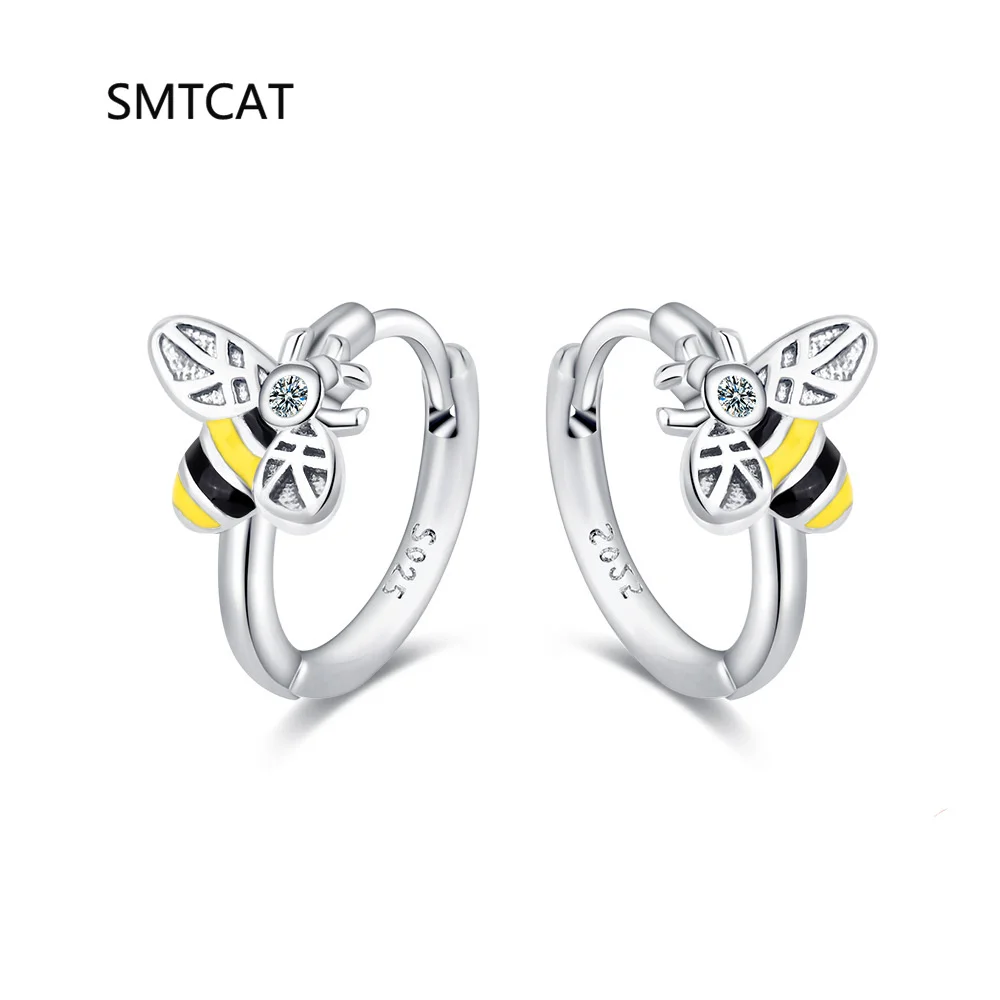 

925 Sterling Silver Zircon Honey Bee Hoop Earrings Insect Ear Buckles for Women Cute Animal Fine Jewelry Minimalist Accessories