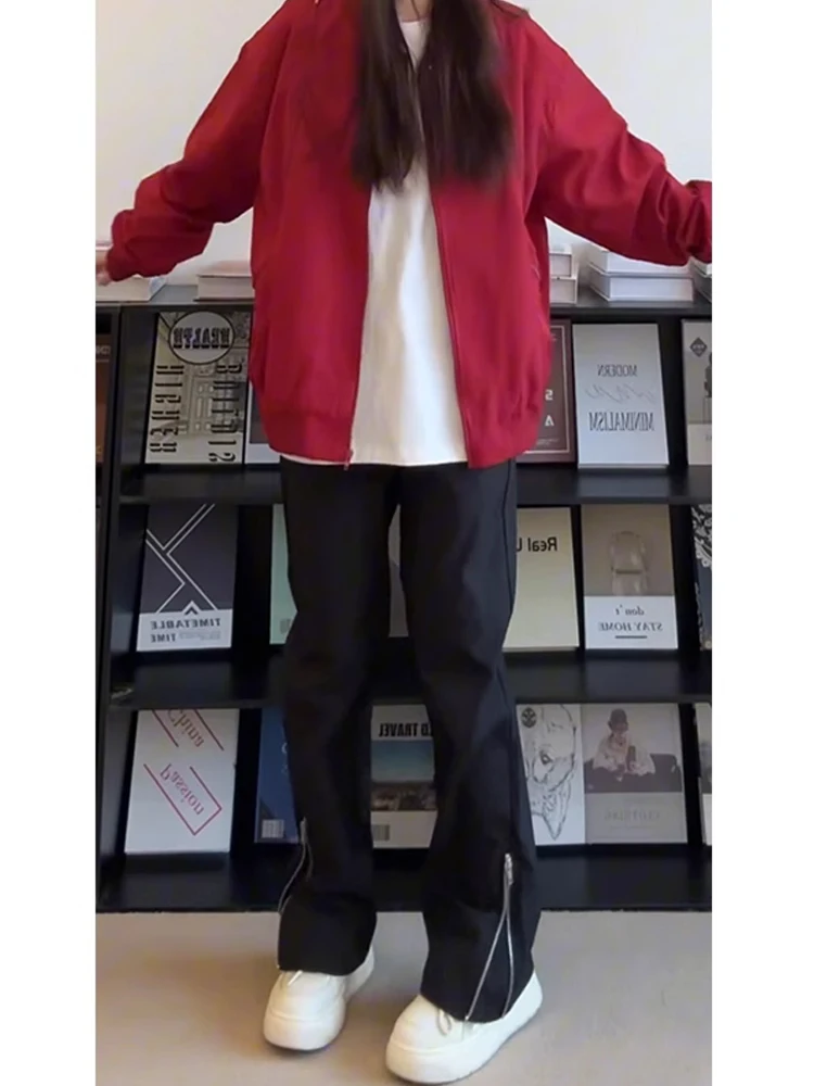 

American Vibe Men's Straight Leg Jeans Zipper Cuff High Street Clean Fit Slim Micro Flare Pants Youth Trend Cotton Polyester